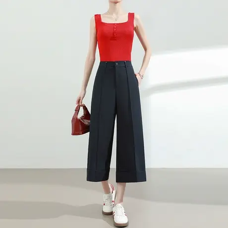 莱赛尔天丝西装裤女夏季薄款高腰垂感小个子八分直筒休闲阔腿裤子图片