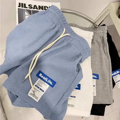 夏季居家外穿华夫格阔腿短裤女韩版百搭宽松高腰运动休闲睡裤潮商品大图