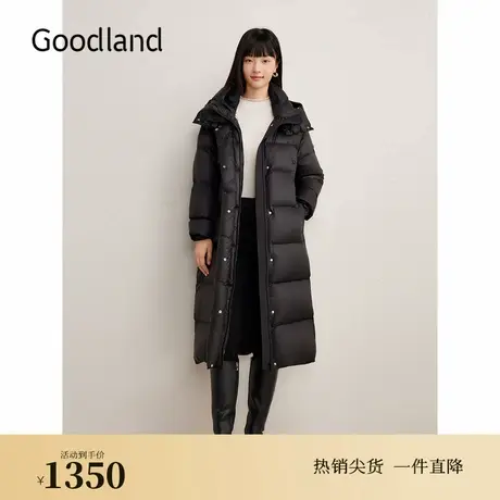 Goodland美地女装2024冬季新款中长款连帽保暖白鸭绒羽绒服商品大图