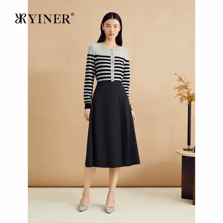 【美丽诺羊毛】YINER音儿秋季含桑蚕丝条纹毛针织衫商品大图