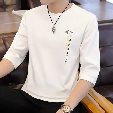7七分袖男T恤夏季短袖韩版潮流圆领5五分袖上衣中袖春季宽松体恤图片