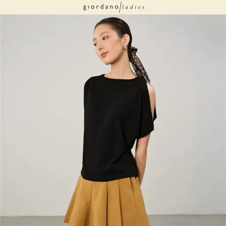 GL2025夏季新款短袖针织衫女时髦镂空连袖圆领针织上衣女02355054商品大图