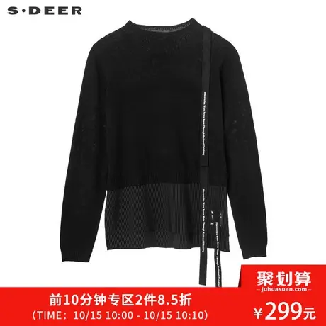 sdeer圣迪奥2019春装新款撞色英文飘带拼接打底基础毛衣S18463598😨商品大图