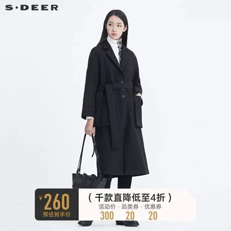 sdeer圣迪奥冬季复古系带收腰镂空刺绣长款毛呢大衣女S20461807🏓商品大图