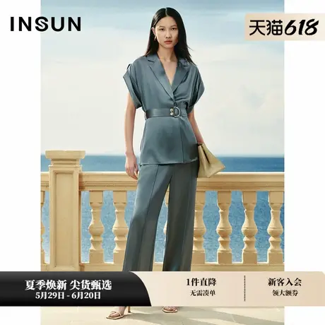 INSUN恩裳专选夏季时尚醋酸垂感休闲直筒裤商品大图