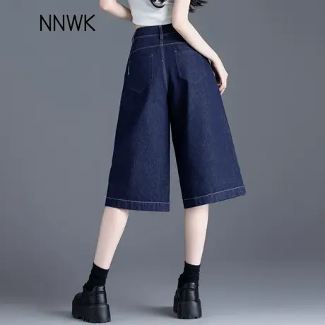 深蓝色牛仔短裤女2025新款夏日轻薄直筒阔腿裤美式高街六分裤中裤商品大图