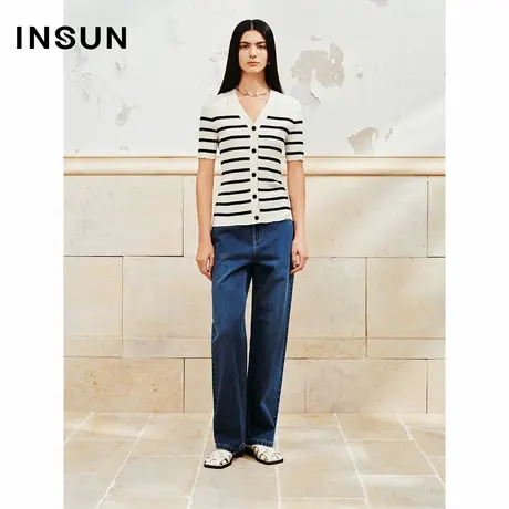 INSUN恩裳专选夏季经典洗水长绒棉直筒牛仔裤商品大图