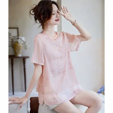 宝诗黎【新品价258元】亮片刺绣短袖雪纺衫Y0690图片