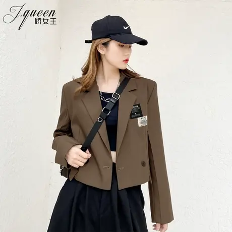 西装外套女春季新款复古英伦风宽松休闲洋气贴标小个子短款小西服商品大图