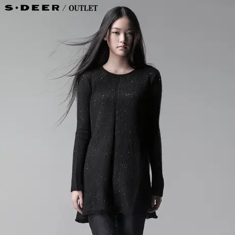 sdeer圣迪奥女装春装宽松透视感长款针织毛衣3383539图片
