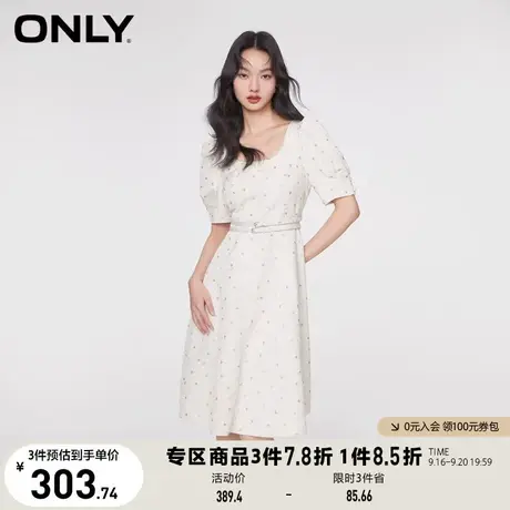 【买5免1】ONLY奥莱2023夏季新款时尚泡泡袖A字方领中长款连衣裙商品大图