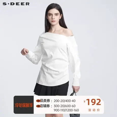 sdeer圣迪奥优雅一字领不规则松紧拼接衬衫S21180502图片