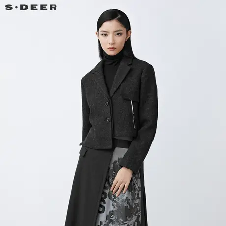 sdeer圣迪奥拼接不规则毛呢短款外套S21462208图片