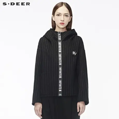 sdeer圣迪奥黑白条纹撞色英文字母装饰高领连帽外套S18482284图片