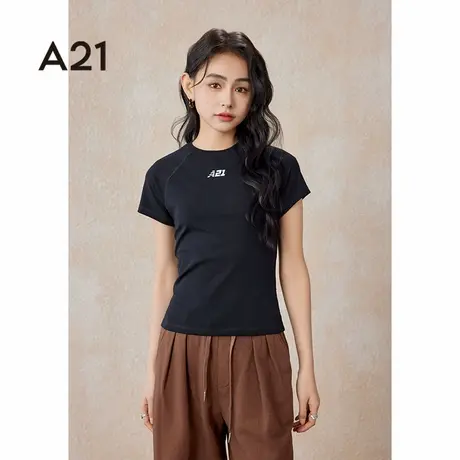 a21女装针织显瘦圆领插肩短袖t恤夏季运动跑步瑜伽休闲纯色上衣服图片