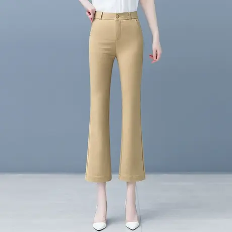 凉感艾草莫代尔休闲直筒微喇裤女夏季薄款八分喇叭裤丝滑马蹄裤子商品大图