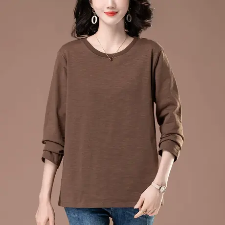 长袖t恤女春秋加肥加大码女装宽松中老年妈妈纯棉刺绣显瘦打底衫图片