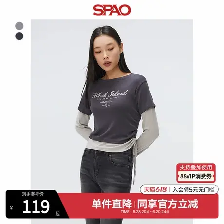 SPAO韩国同款2025年夏季新品女士潮流时尚撞色长袖T恤SPLWF12G51图片