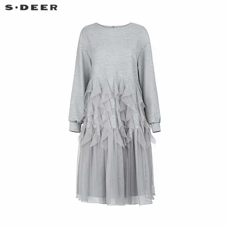 sdeer圣迪奥女装圆领网纱不规则卫衣连衣裙S244Z1264商品大图