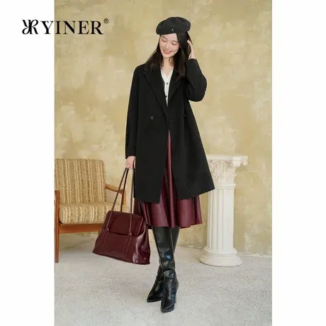 【100绵羊毛】YINER音儿专选秋季法式双面毛呢大衣气质外套图片