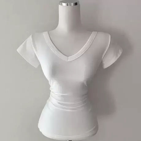 现货 东大门~ 腰部捏褶收腰显瘦V领紧身短袖T恤多色图片