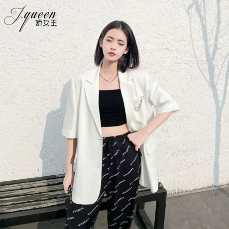 白色西装外套女短袖夏季薄款ins高级感宽松廓形休闲炸街小西服潮商品大图