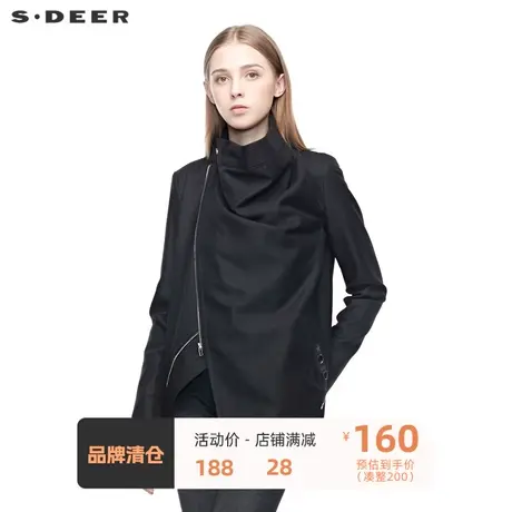 sdeer圣迪奥女装堆堆领字母贴布裁剪不规则摆短款外套S19382239🌕商品大图