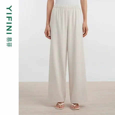 [专柜同款]Yifini/易菲垂坠感白色宽松阔腿裤通勤直筒裤D04K1412商品大图