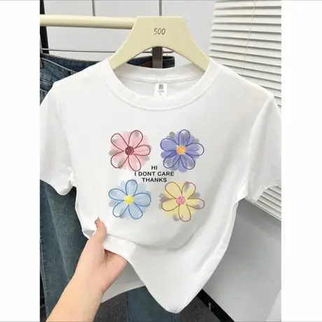2025年新款夏季韩系印花减龄百搭正肩短袖t恤小个子常规宽松上衣商品大图