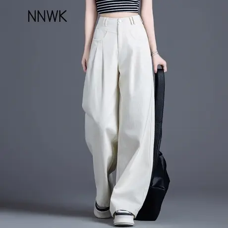 莱赛尔天丝牛仔裤女夏薄款2025新款米白色直筒阔腿裤宽松显瘦长裤商品大图