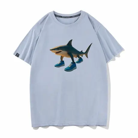 秀洛外国山海经超火的鲨鱼Tralalero Tralala夏纯棉短袖T恤男半袖图片