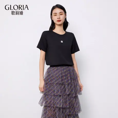 【现货】歌莉娅夏季新款印花棉天茶纤维T恤124H0B040图片