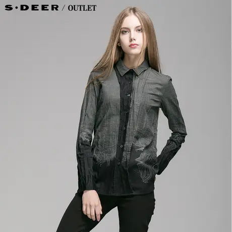 sdeer圣迪奥专柜正品女装春中性气质细格白线衬衫4380528图片
