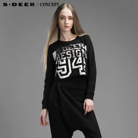 sdeer圣迪奥2017秋装女装休闲字母短款上衣S15182277图片