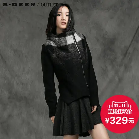 s.deer【新品】圣迪奥专柜正品女空间几何格纹毛呢外套S14482245图片