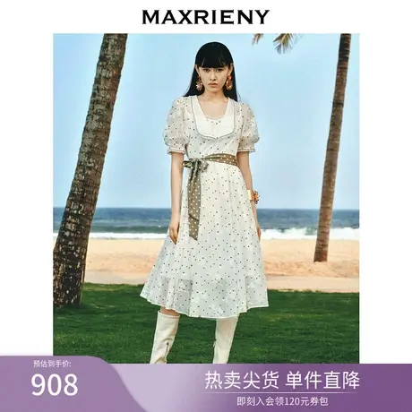 【浪漫当夏】MAXRIENY欧式园艺风连衣裙波点茶歇裙修身显瘦长裙女图片