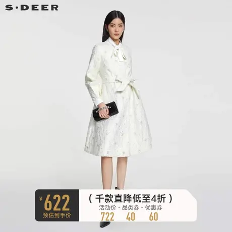 sdeer圣迪奥女装小香风圆领灯笼袖收腰长款风衣S231Z2504图片