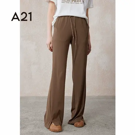 A21女装喇叭长裤夏季垂感拖地开叉设计感休闲微喇裤商品大图