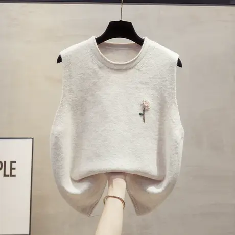 背心针织衫女2024秋季新款圆领百搭简约无袖上衣叠穿毛织马甲坎肩商品大图