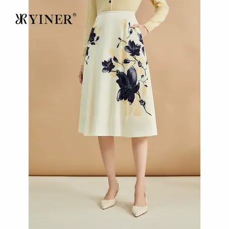 【木兰花系列】YINER音儿秋季桑蚕丝美丽诺羊毛半身裙商品大图