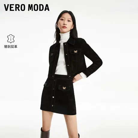Vero Moda皮衣2025秋季新款直筒九分袖短款翻领个性休闲325310001图片