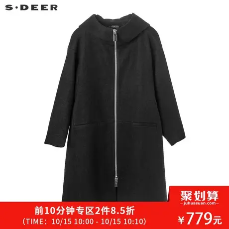 sdeer圣迪奥2018冬装新款简约流畅剪裁高领连帽毛呢大衣S18461866😪商品大图