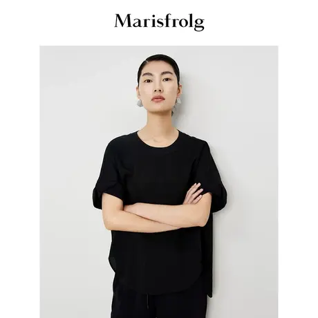 【精简衣橱】Marisfrolg玛丝菲黑色落肩后包前结构短袖T恤上衣图片