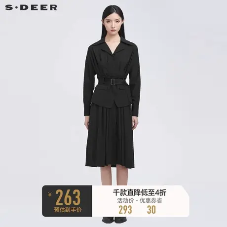 sdeer圣迪奥秋装复古腰封两件套黑色连衣裙女S22161223👴商品大图