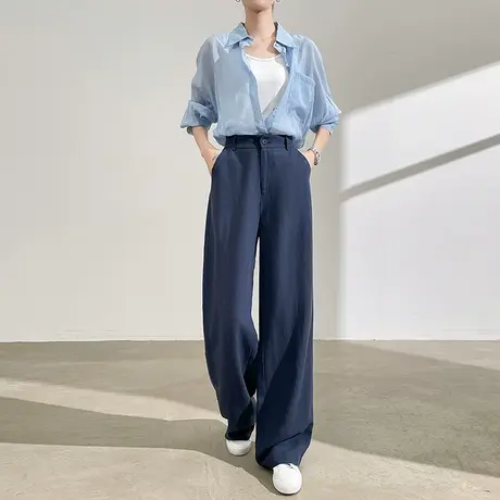 莱赛尔天丝亚麻阔腿裤女夏季薄款高腰宽松显瘦垂感直筒休闲拖地裤商品大图