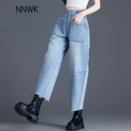 2025新款春夏小个子九分镰刀牛仔裤女设计感小众浅色裤子萝卜哈伦商品大图