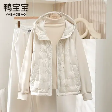 鸭宝宝鹅绒轻薄羽绒服女2024冬季新款运动户外连帽拼接卫衣秋外套商品大图