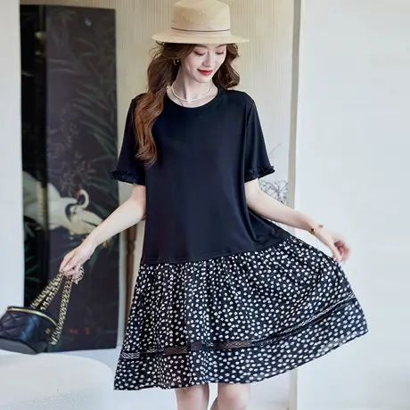 宝诗黎【新品价188元】圆领印花拼接连衣裙HHI2138商品大图