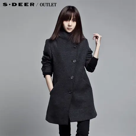 【首发】sdeer圣迪奥专柜正品女装冬装立领斜襟不对称大衣2481765图片