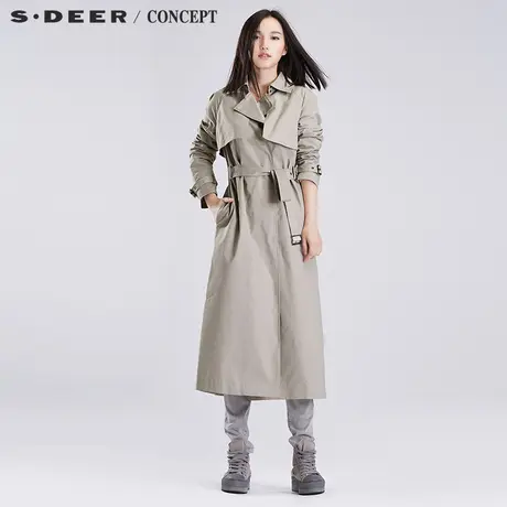 sdeer圣迪奥风衣女 束腰长款风衣女外套长过膝薄款 春S16381852图片